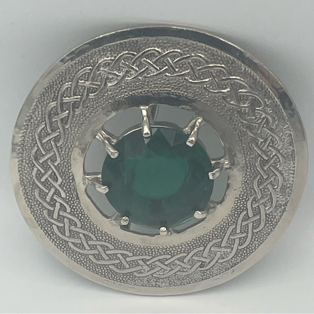 Accessocraft NYC Round Silver Tone Green Rhinestone Belt Buckle